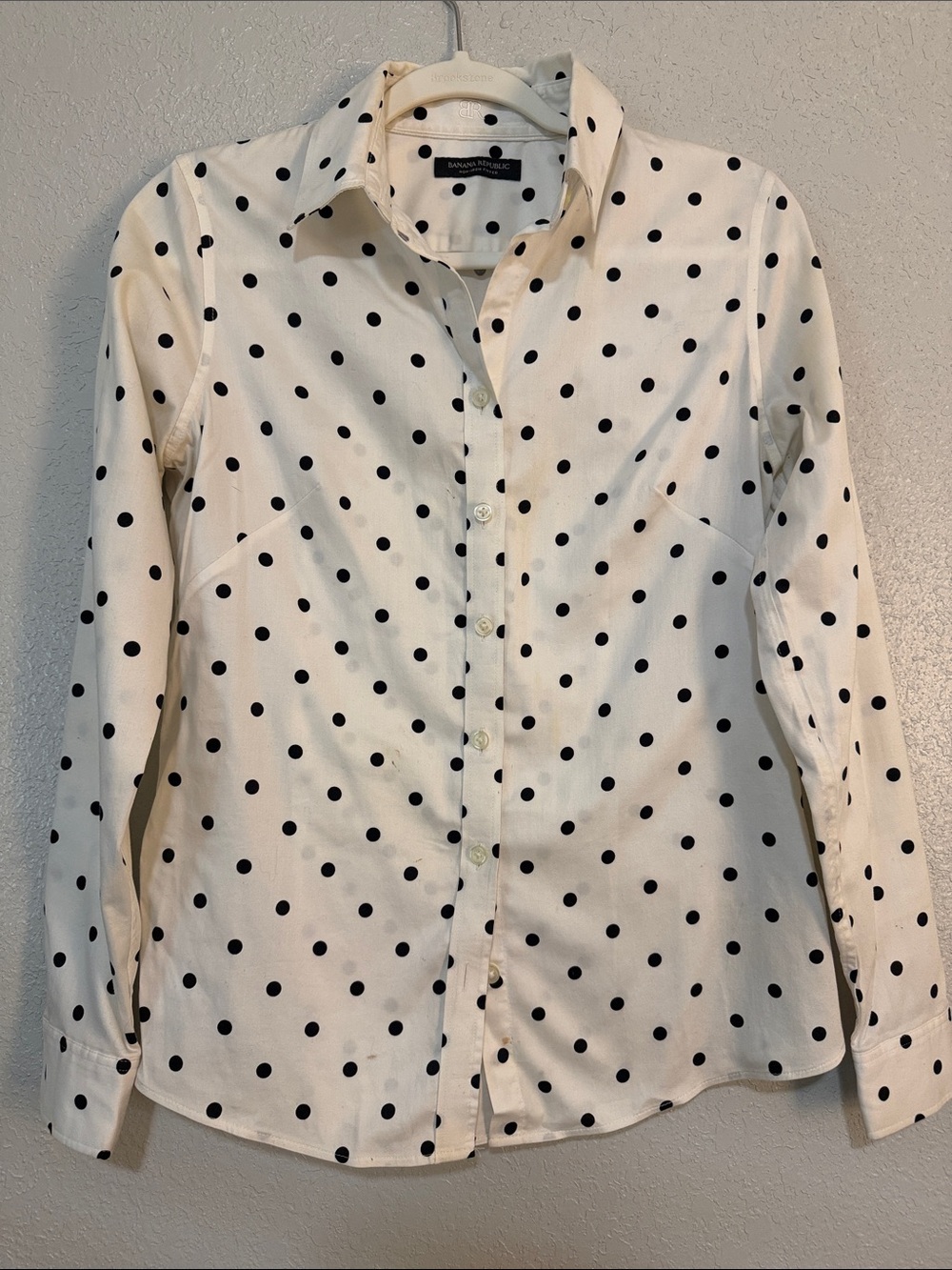 Banana Republic white Button-Down Shirt with Black Polka Dots
